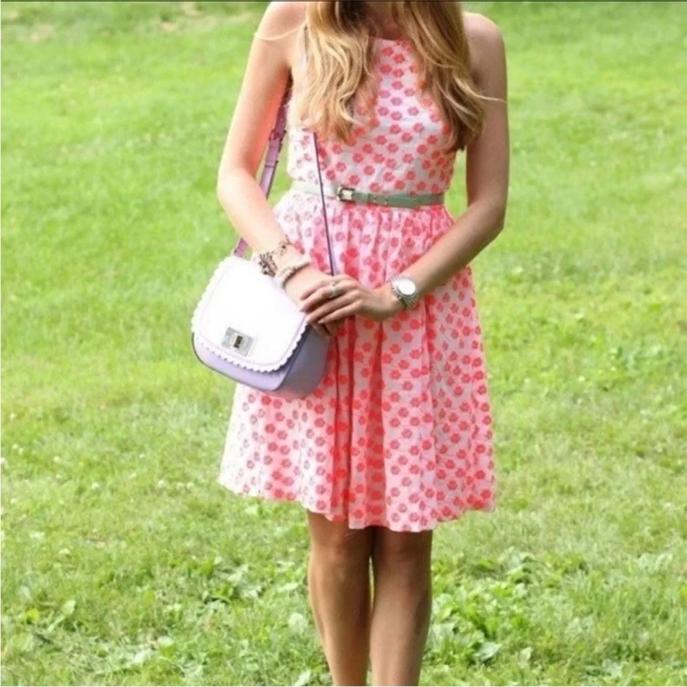 J Crew Neon Pink Floral Embroidered Halter Dress SZ 4